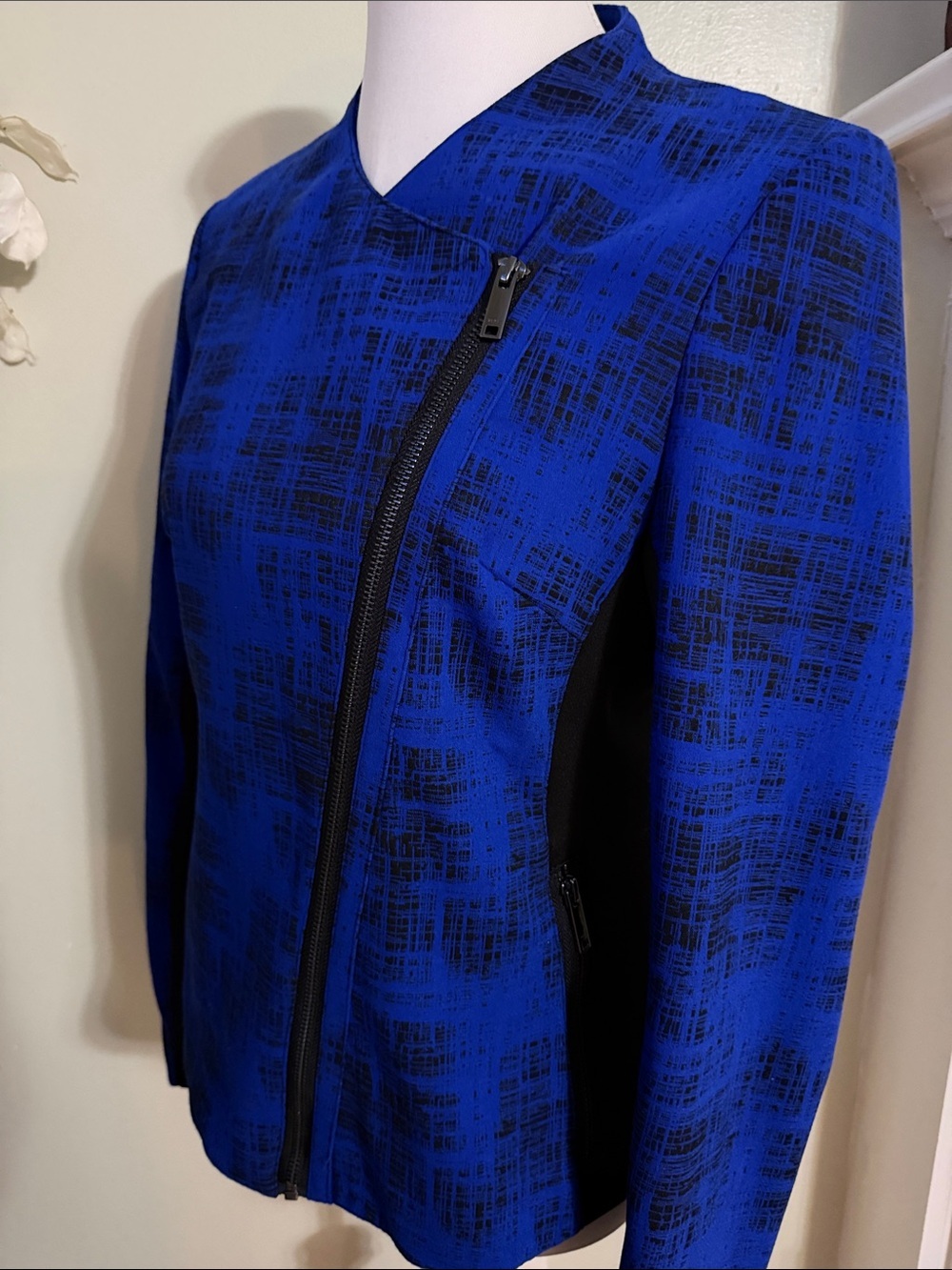 DKNY Blazer Cobalt Blue Asymmetrical Zip Large - Picture 6 of 7